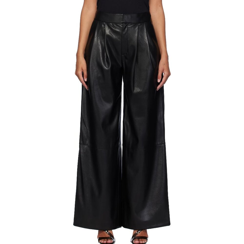 Boss by Hugo Boss NWOT Black Faux Leather Pleated Wide Leg Pants Sz 6